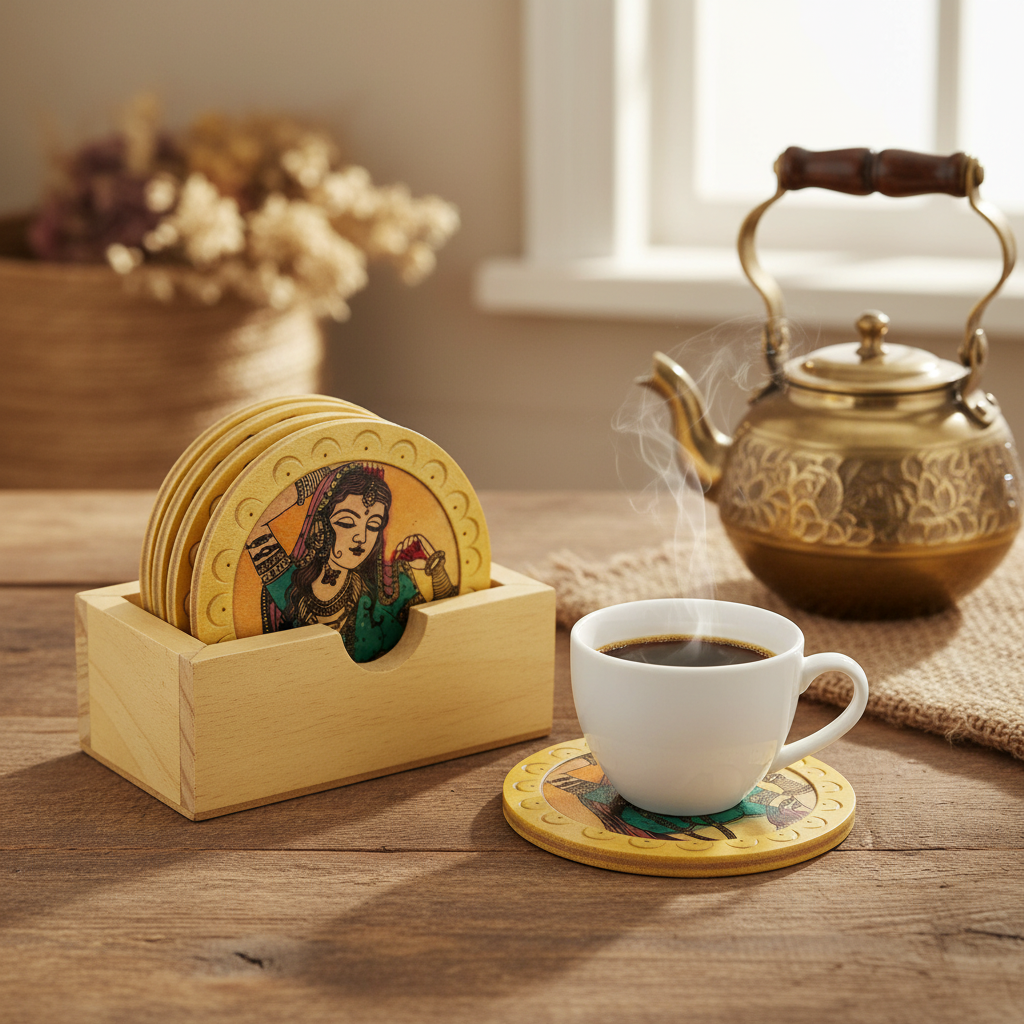 Round Tea Coasters With Indian Heritage Dinning Office Utilities From Tamrapatra