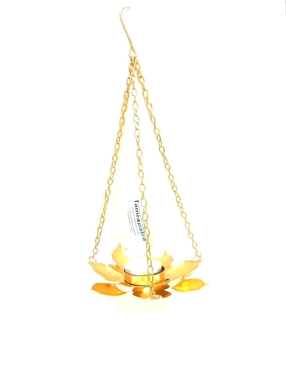 Floral Lotus Metal Hanging With Chain Shiny Gold For All Occasions By Tamrapatra