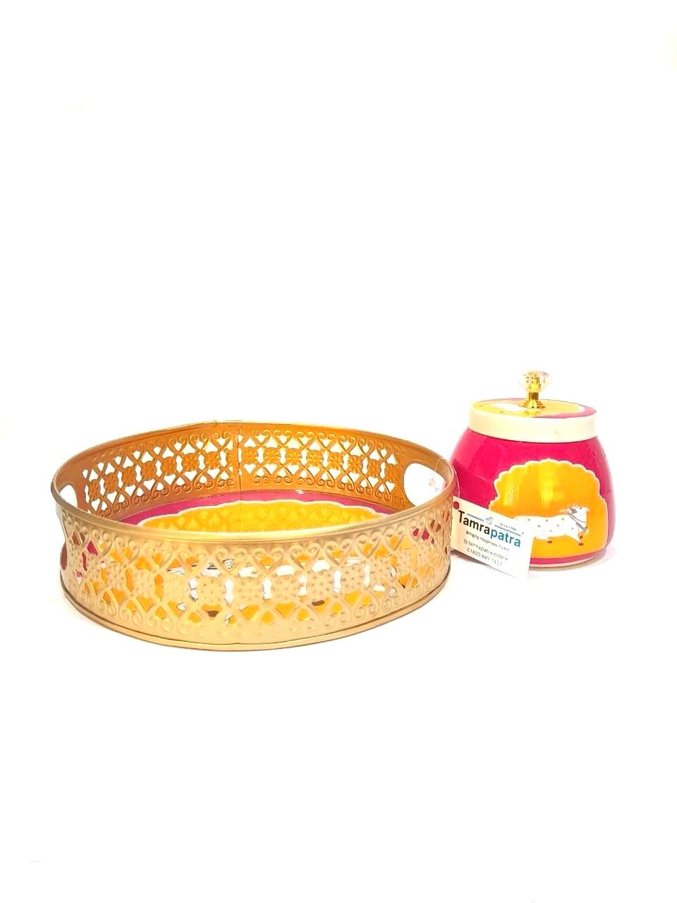 Platter With Jar Set In New Designs Metal Handcrafted Home Utility From Tamrapatra