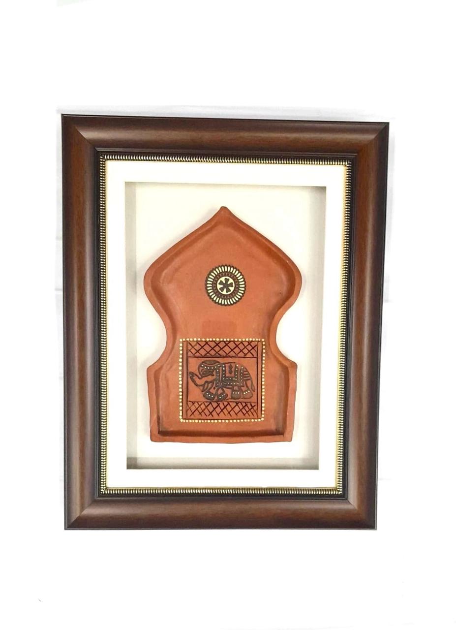 Terracotta Jharokha Enclosed In Glass Frame Vintage Indian Designed Tamrapatra