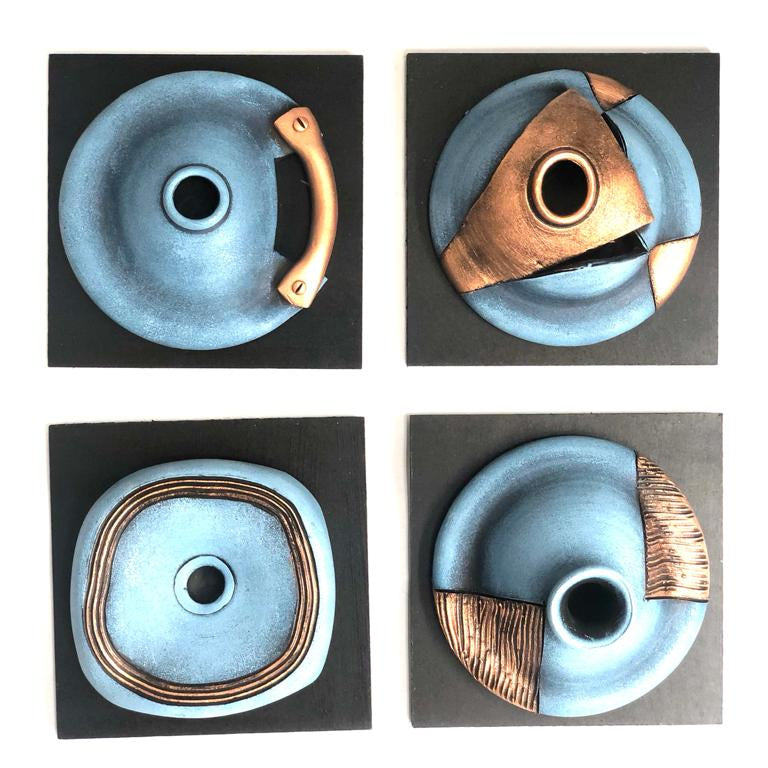 Blue Theme Geometrical Designer Creative Pots Wall Hangings Set Of 4 Tamrapatra - Tamrapatra