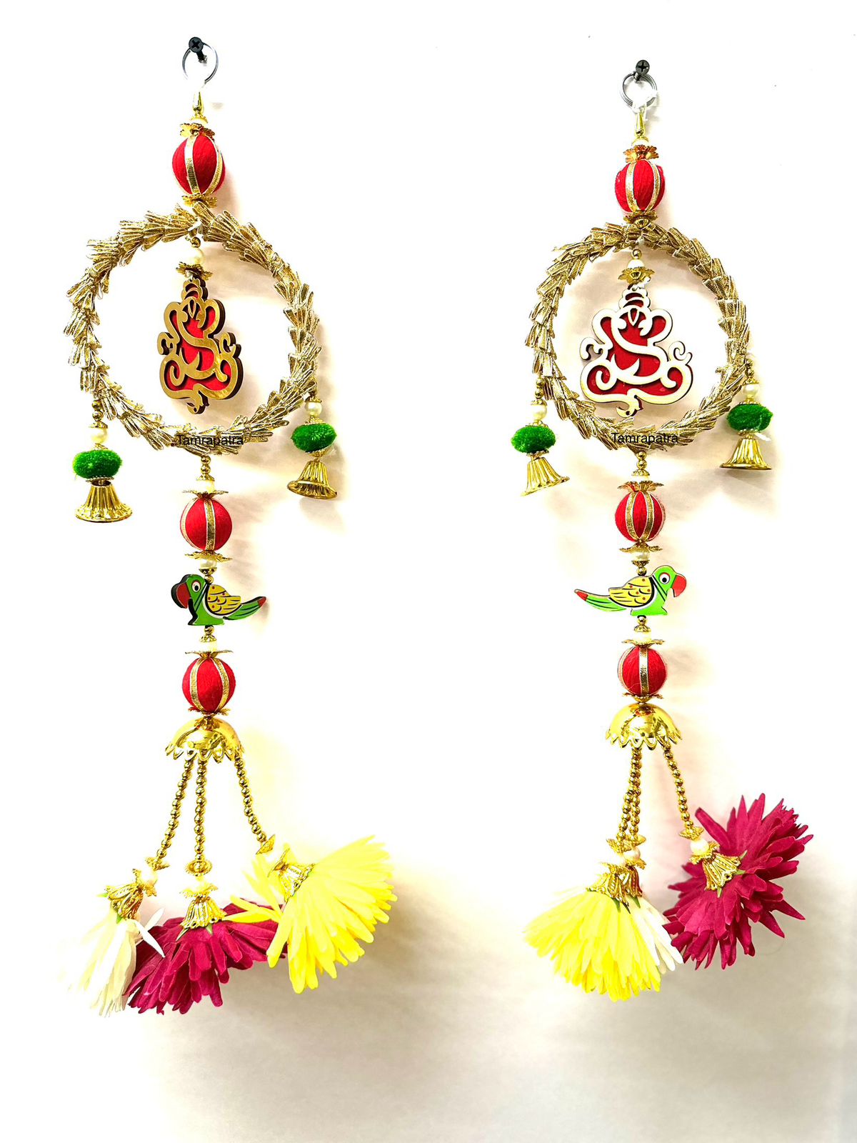 Hangings Ganesh In Ring With Parrot Floral Designs New Arrival From Tamrapatra
