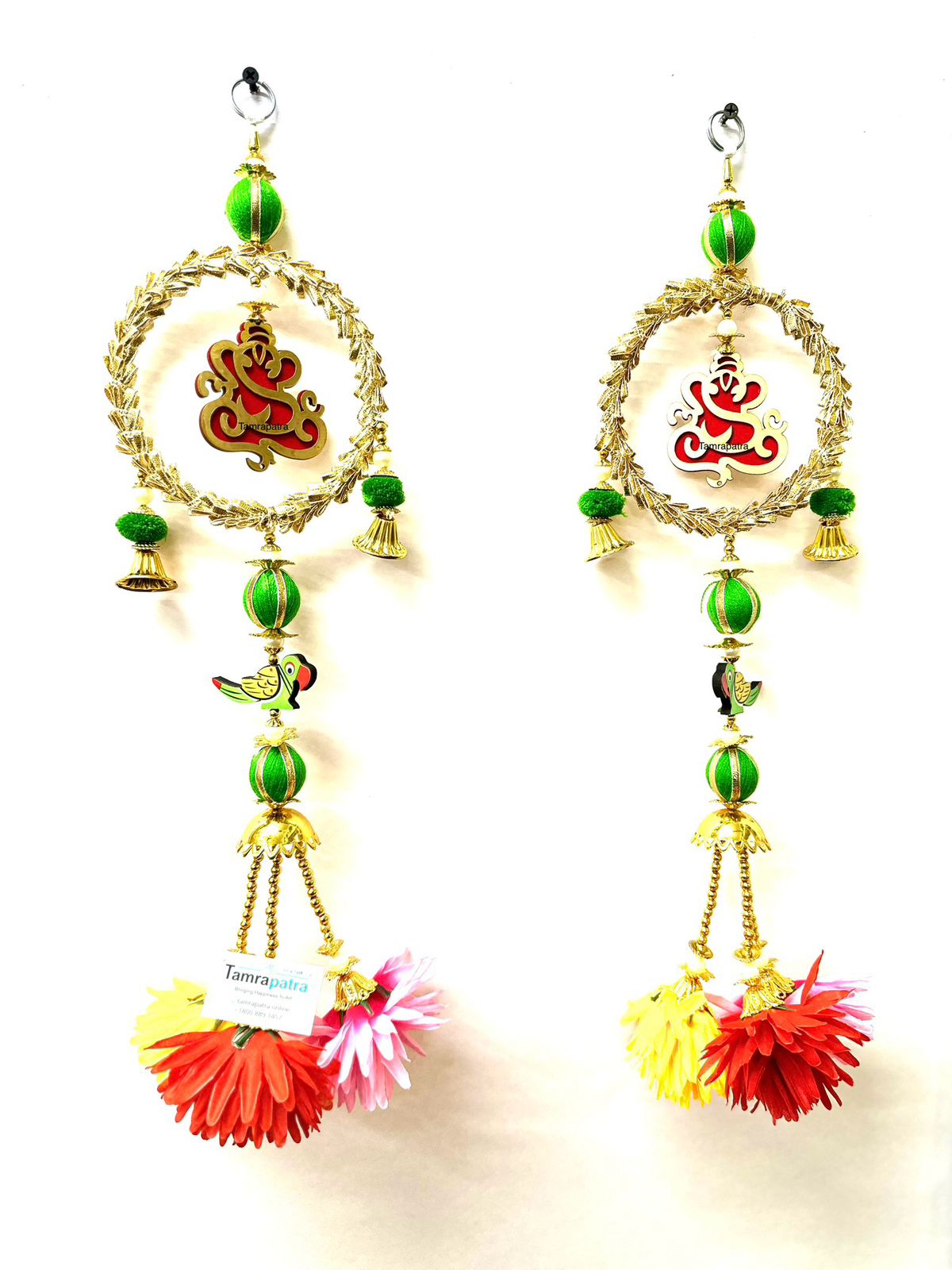 Hangings Ganesh In Ring With Parrot Floral Designs New Arrival From Tamrapatra