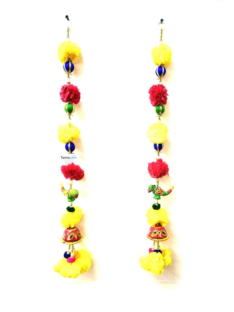 Traditional Hangings Parrot With Floral Theme Set Of 2 Handcrafted By Tamrapatra