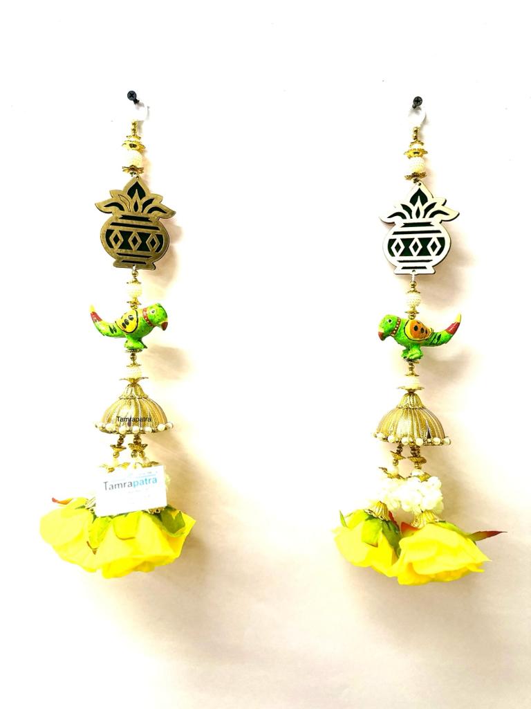 Parrot Kalash Floral Entrance Hanging Handcrafted In India Set Of 2 From Tamrapatra