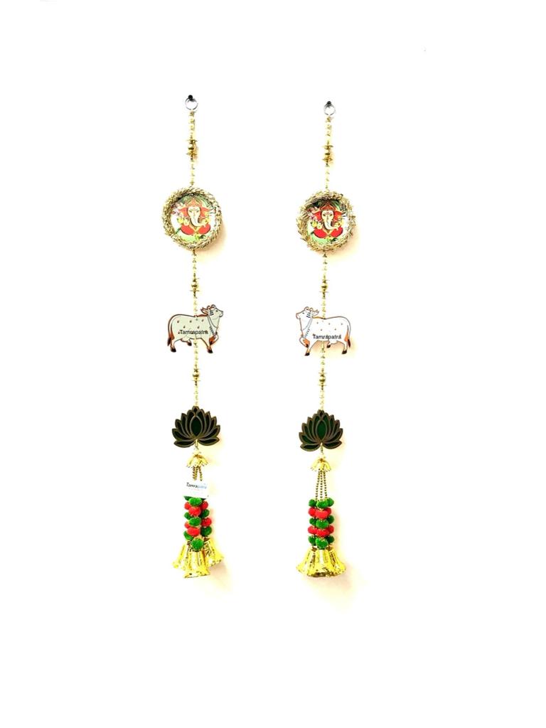 Best Hanging Designs With Ganesh Lotus & Cow Handcrafted Set of 2 Tamrapatra