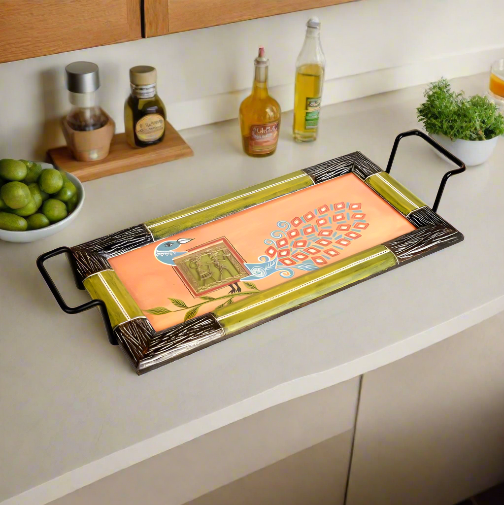 Beautiful Hand Painted Warli & Madhubani With Dhokra Wooden Trays By Tamrapatra