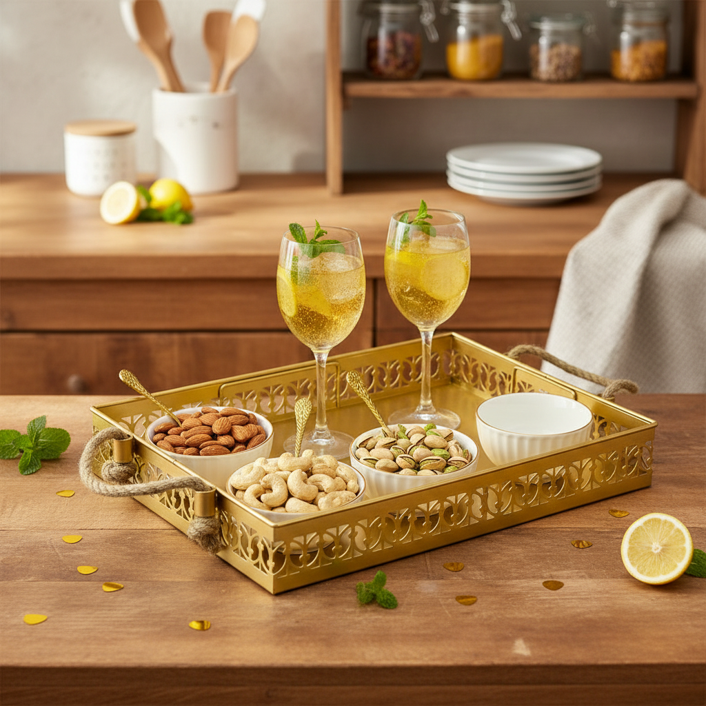 Handcrafted Metal Tray With Jute Handle Exclusive Designs From Tamrapatra