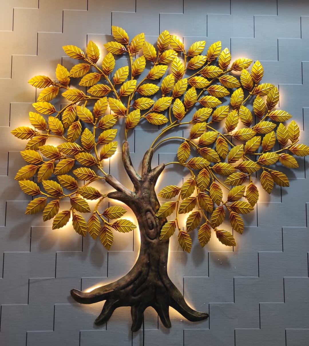 Tree With Vibrant Golden Leaves Attractive Metal Wall Interior Décor By Tamrapatra