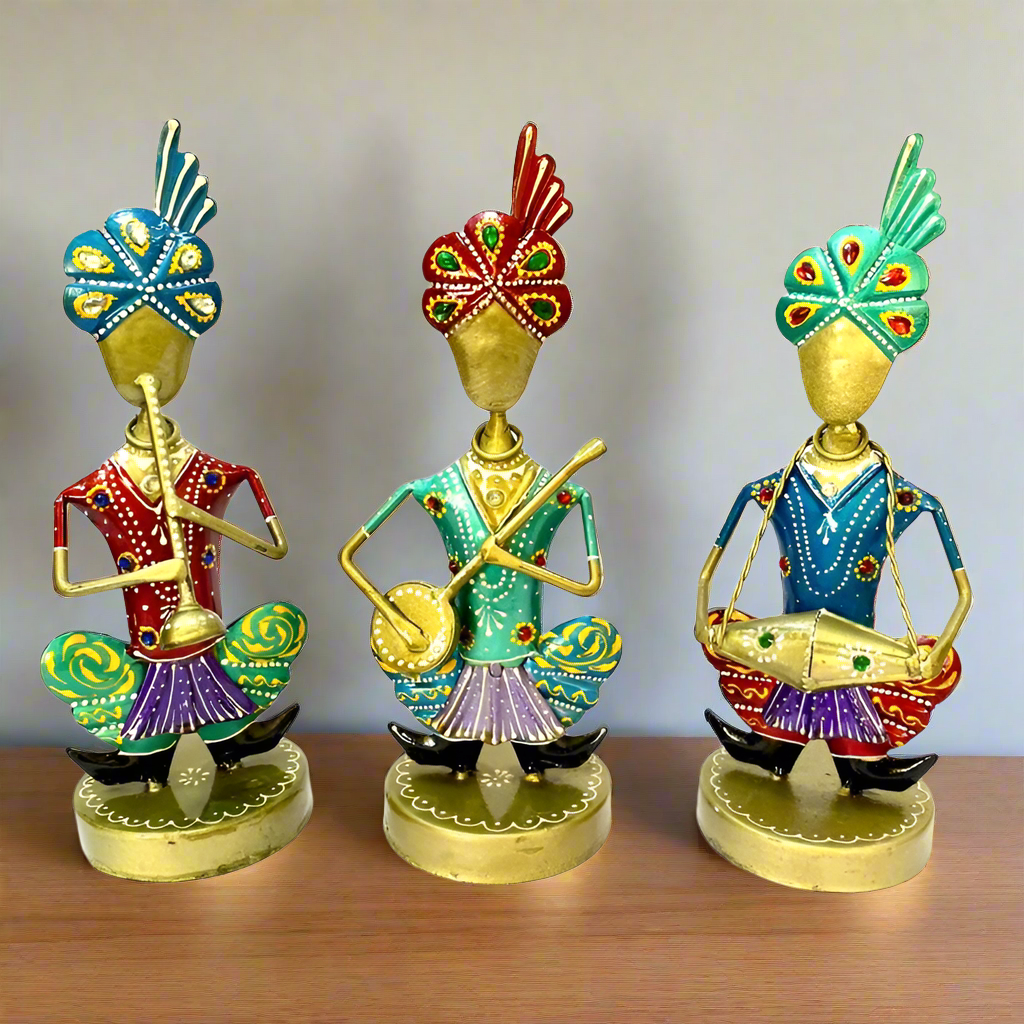 Turban Wearing Musicians Handcrafted From Metal Art Exclusively By Tamrapatra