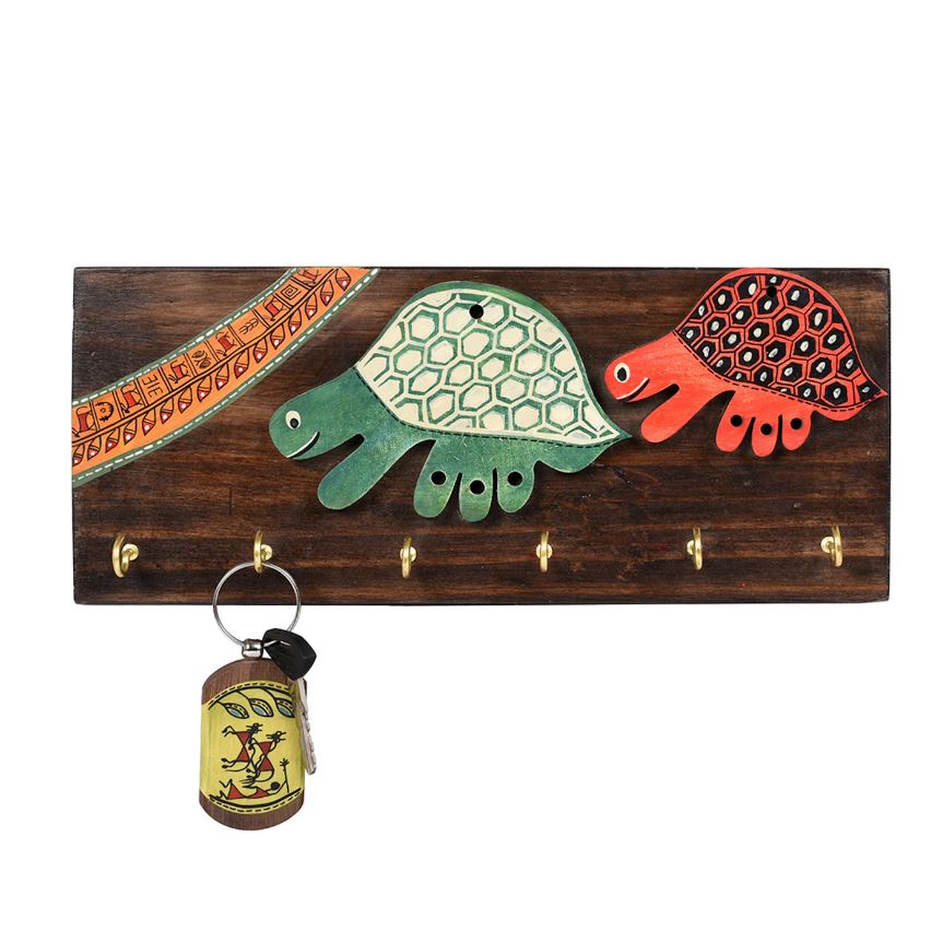 Hand Painted Turtles On Wooden Key Hanger Showcase New Art By Tamrapatra