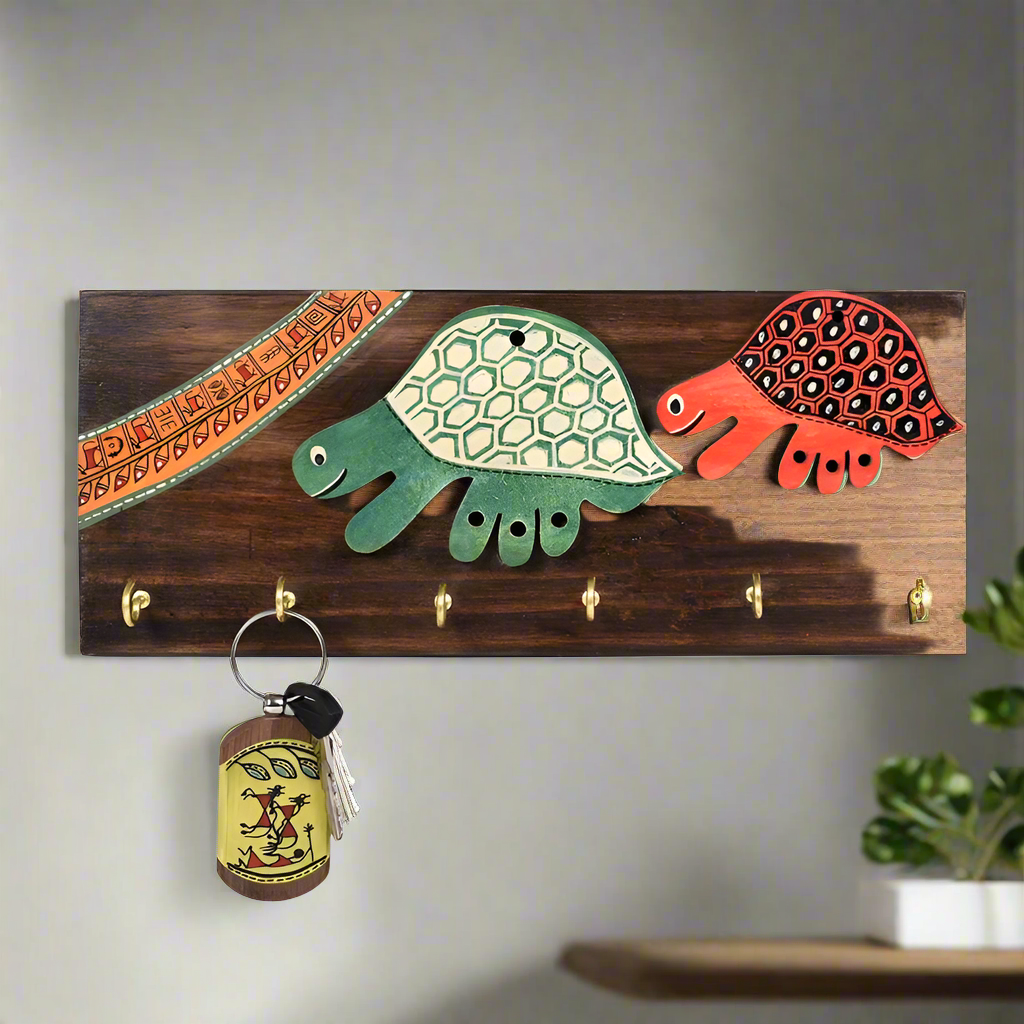 Hand Painted Turtles On Wooden Key Hanger Showcase New Art By Tamrapatra