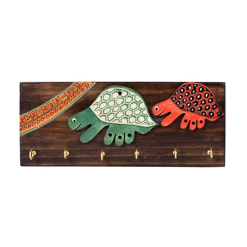 Hand Painted Turtles On Wooden Key Hanger Showcase New Art By Tamrapatra