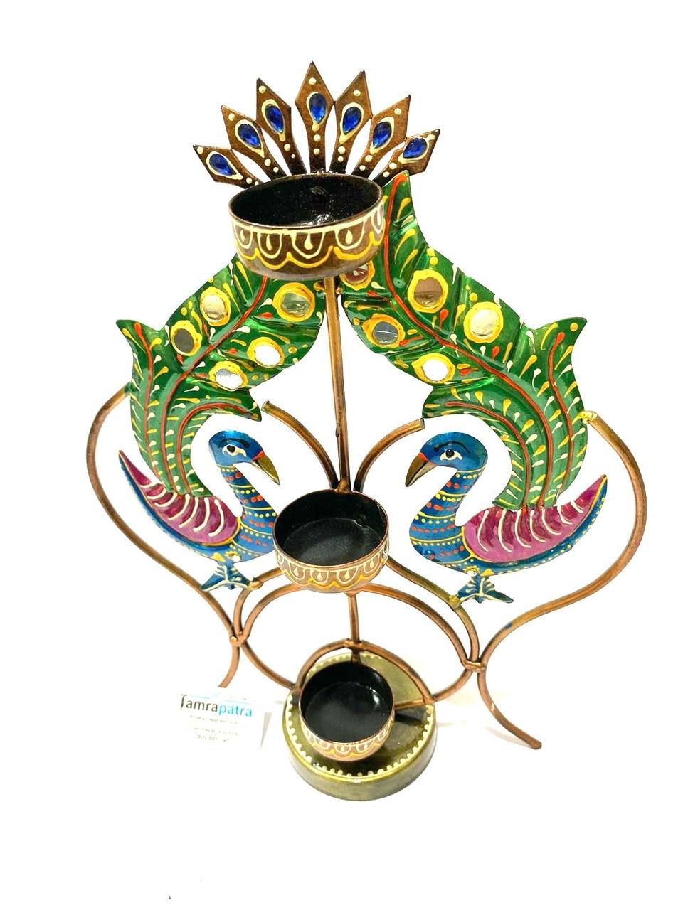 Exclusive Peacock Tealight Stand Home Candle Festival Decoration By Tamrapatra