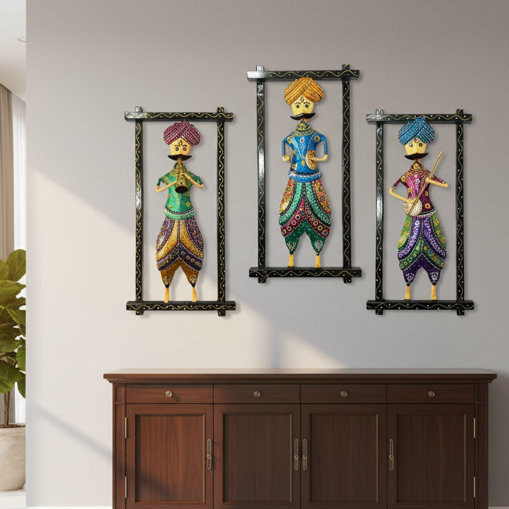 Turban Wearing Musician Indian Attire Traditional Theme Wall Art From Tamrapatra