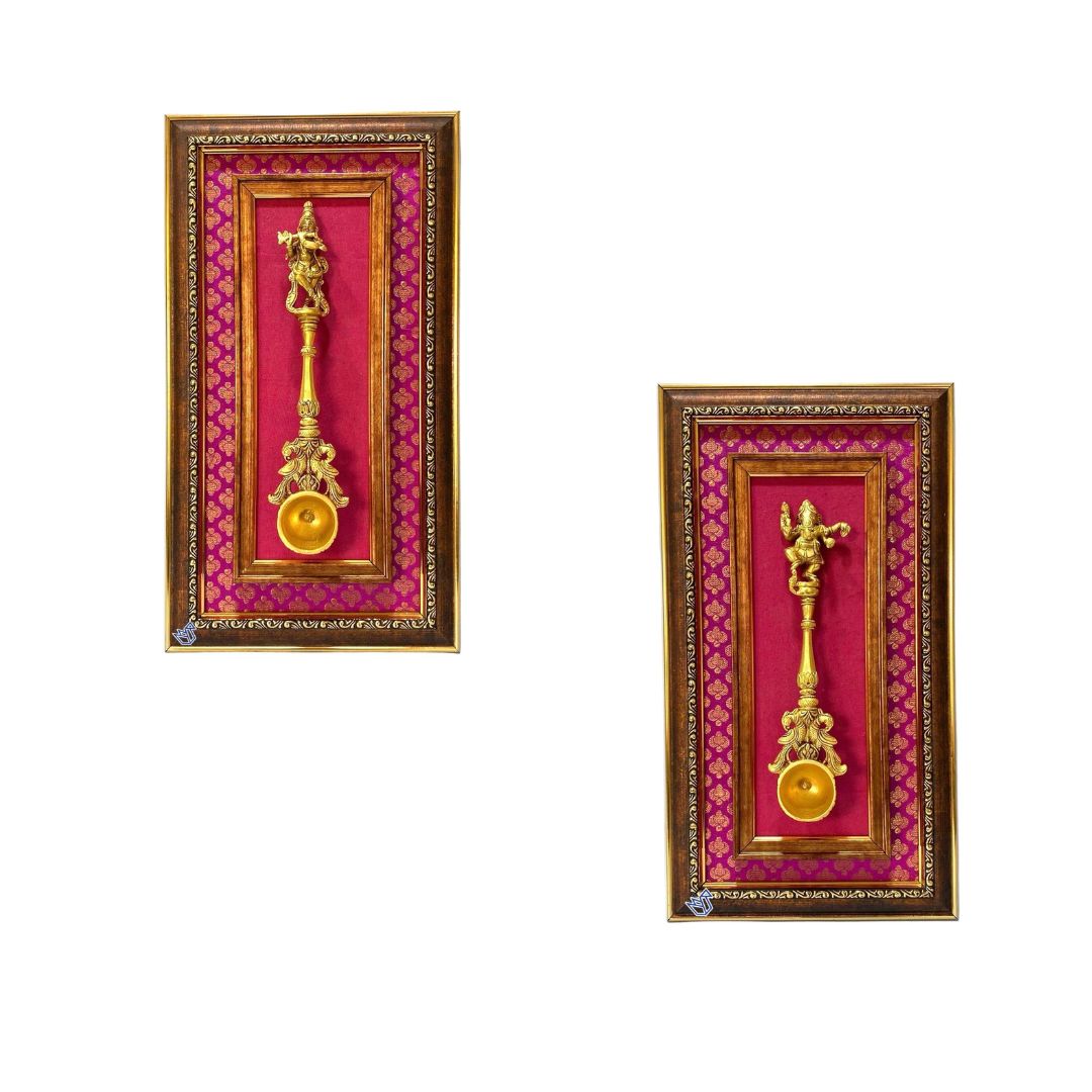 God Ganesha & Krishna Dancing Theme Premium Brass Frames By Tamrapatra