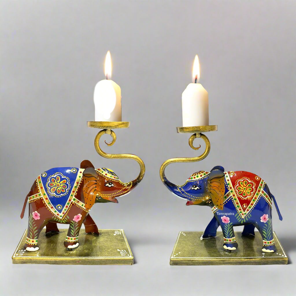 Elephant Metal Tea Light Candle Holder In Traditional Design From Tamrapatra
