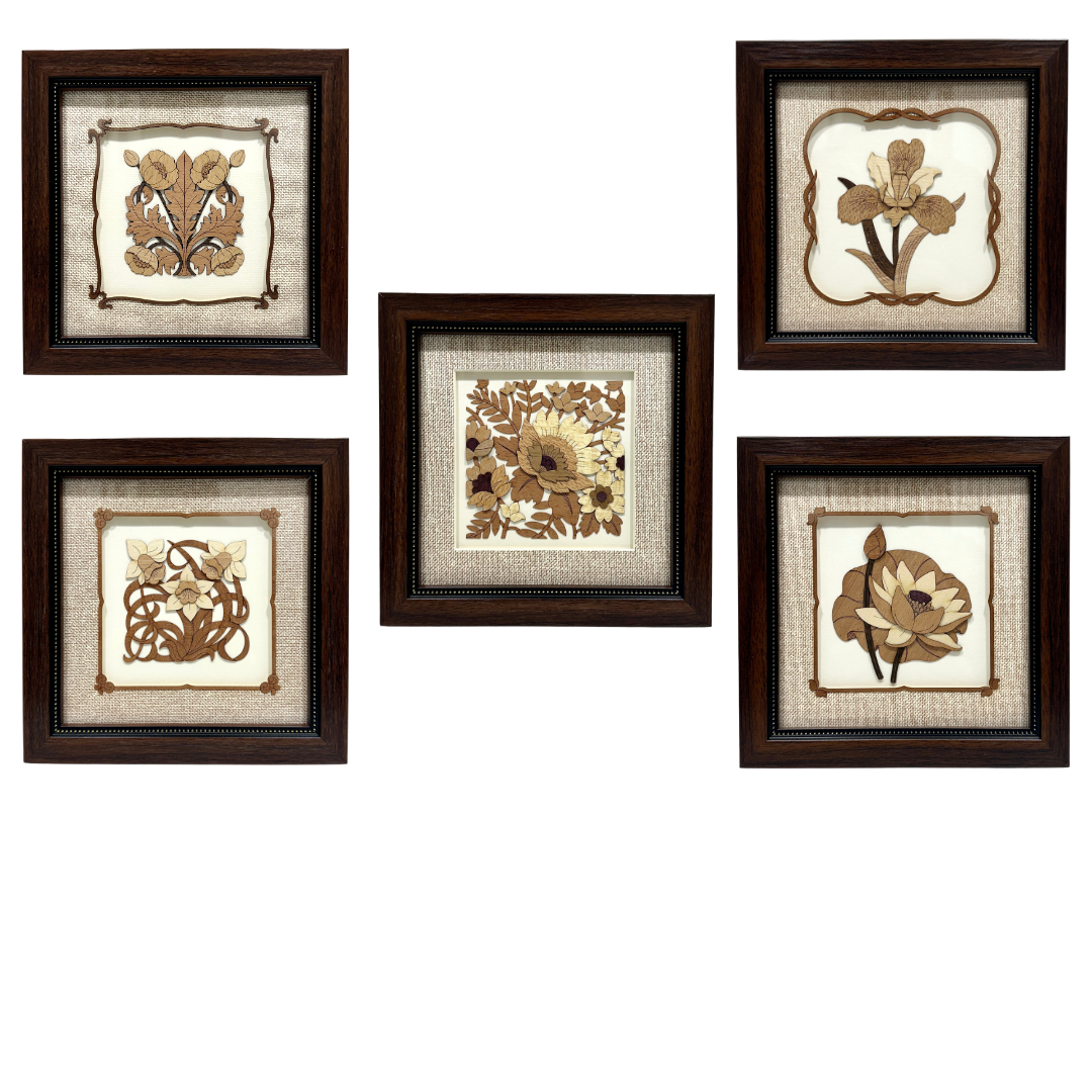 Flower 3D Wooden Carving Frame Natural Wood Floral Wall Art By Tamrapatra