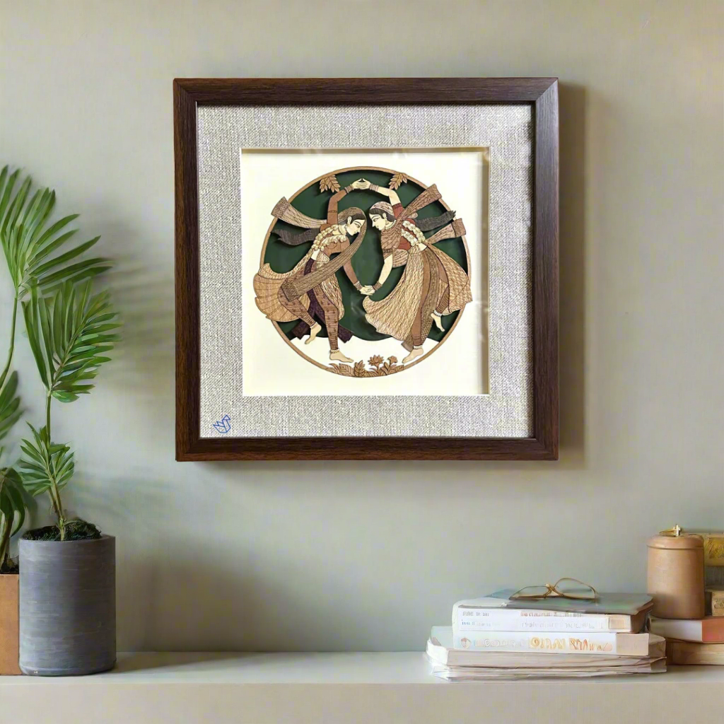 Framed artwork of two people embracing on a white background
