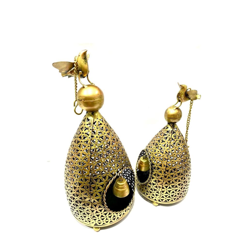 Bird Sitting On Hanging Lanterns Metal Artware  New In Store With Bell Tamrapatra