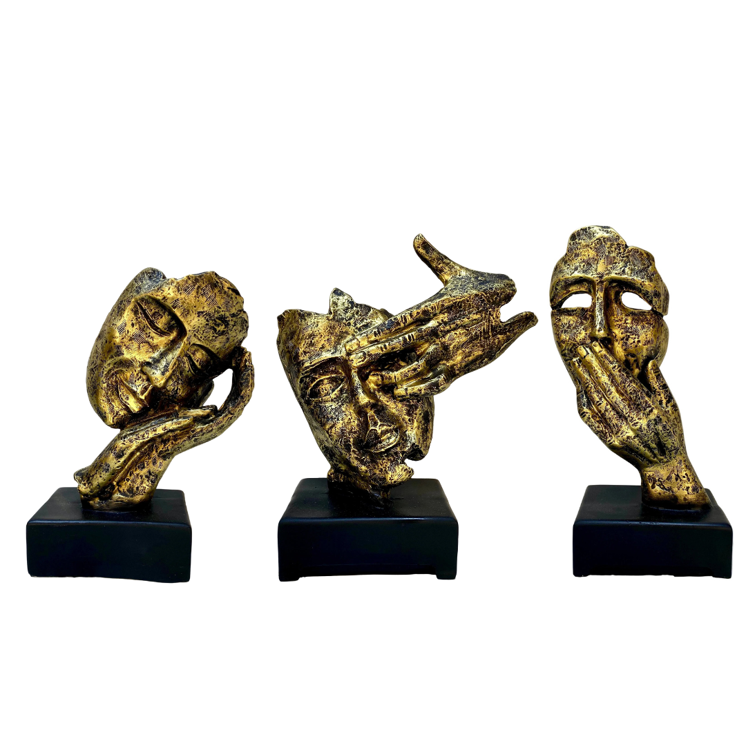 Resin Art Series Man Statue Face Sculpture Modern Art Set Of 3 By Tamrapatra - Tamrapatra