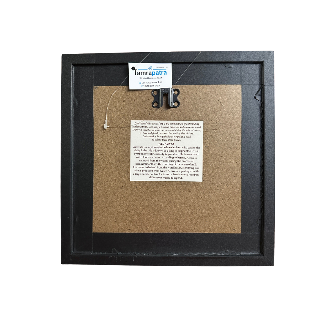 Airavata "King Of Elephants" With 7 Trunks Divine Wooden Art Wall Frame Tamrapatra