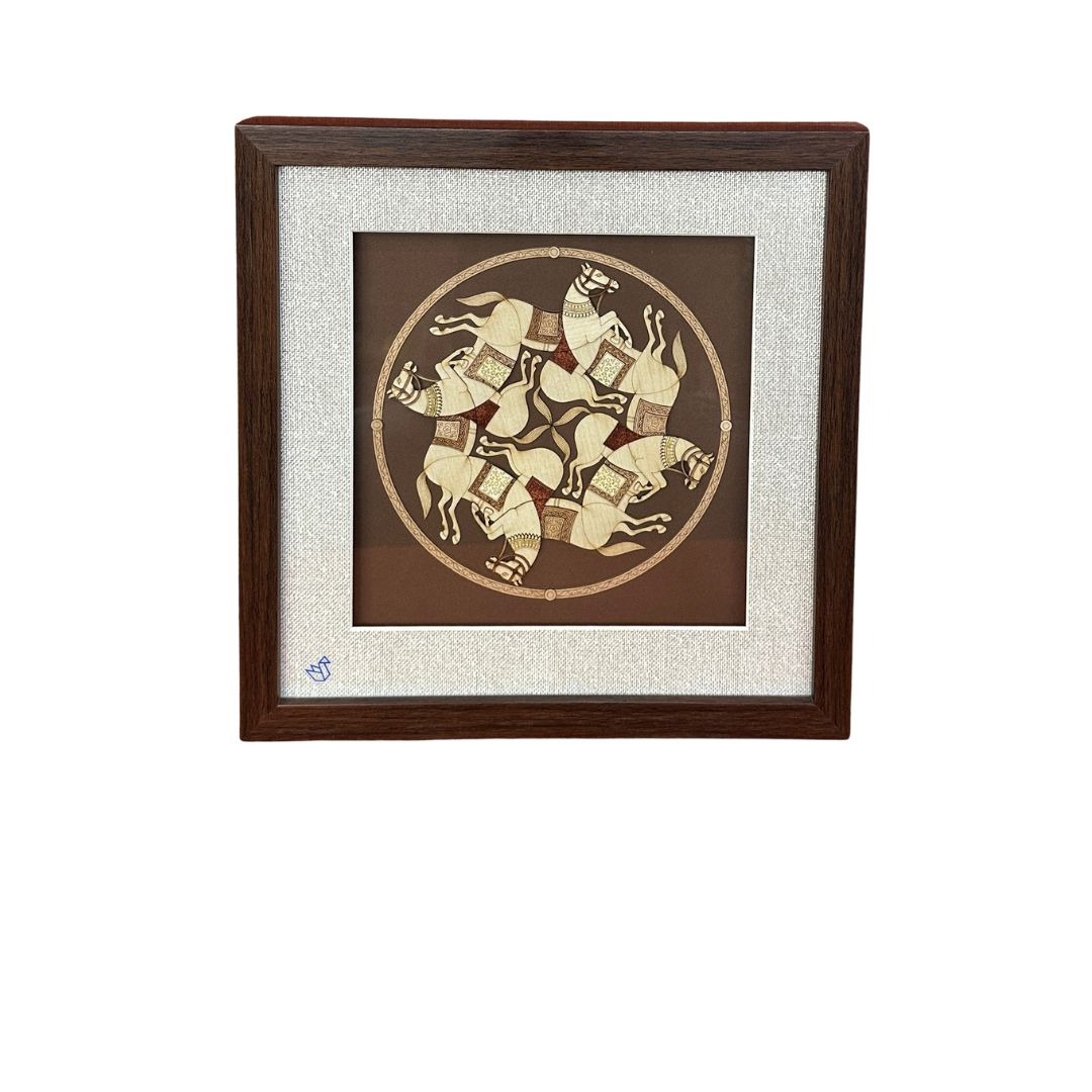 3D Wooden Carving Puzzle Horse With Classic Brown Frame & Glass By Tamrapatra