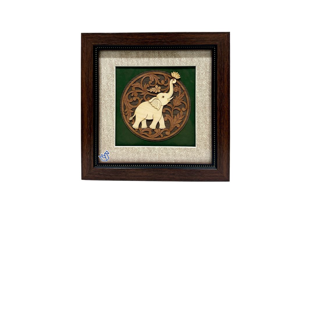Auspicious Wooden Art Frame Elephant With Lotus For New 3D Design By Tamrapatra