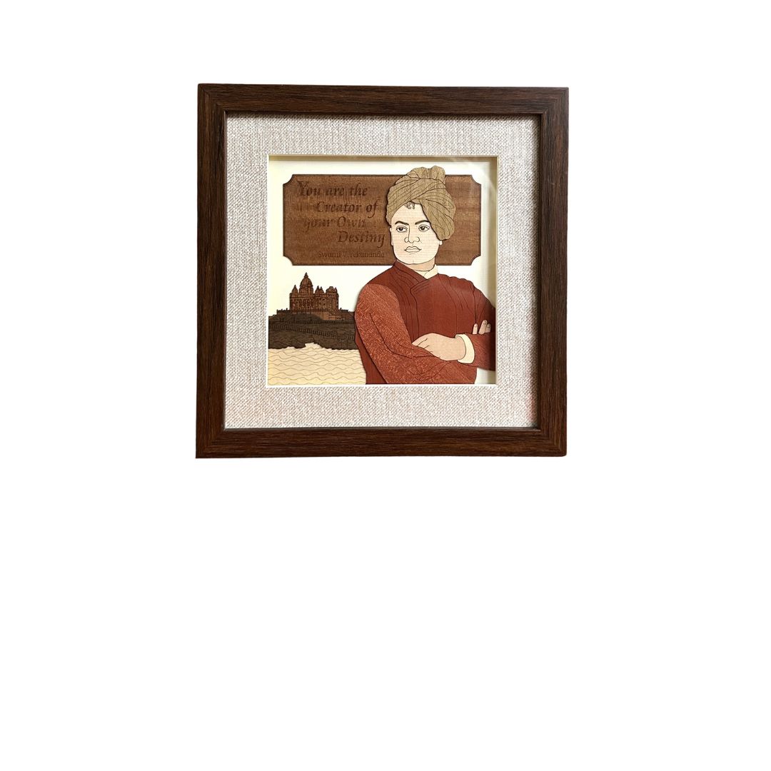 Natural Wood 3D Craftsmanship Glass Frame Swami Vivekanand By Tamrapatra