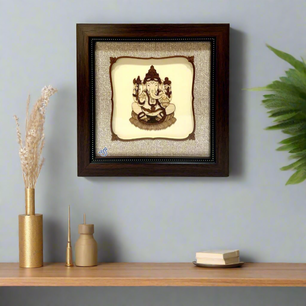 Lakshmi Ganesh Saraswati Deity Premium Wood Art Frames Tamrapatra