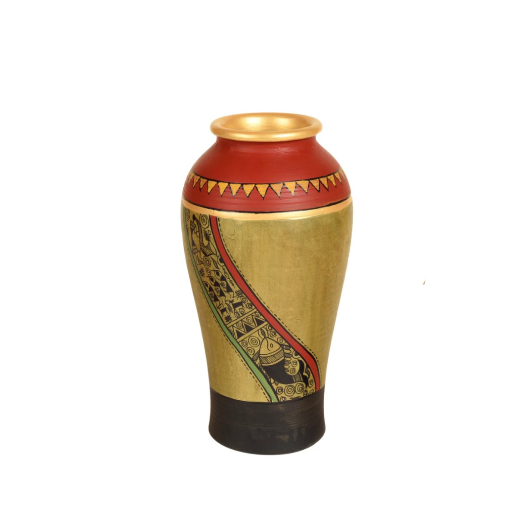 Clay Pots With Madhu Bani Hand Painting Beige Shade Home Décor Tamrapatra