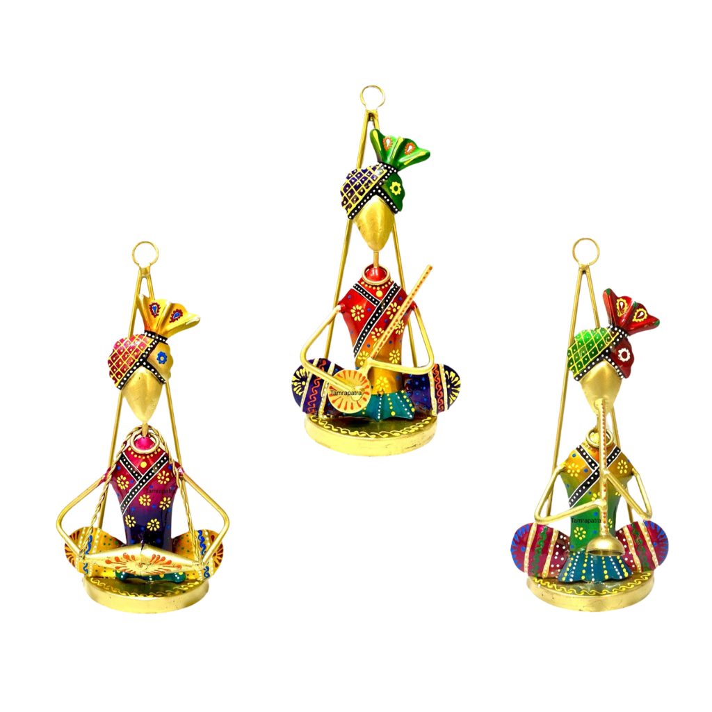 Hanging Musician Colorful Metal Crafts Playing Various Instruments By Tamrapatra