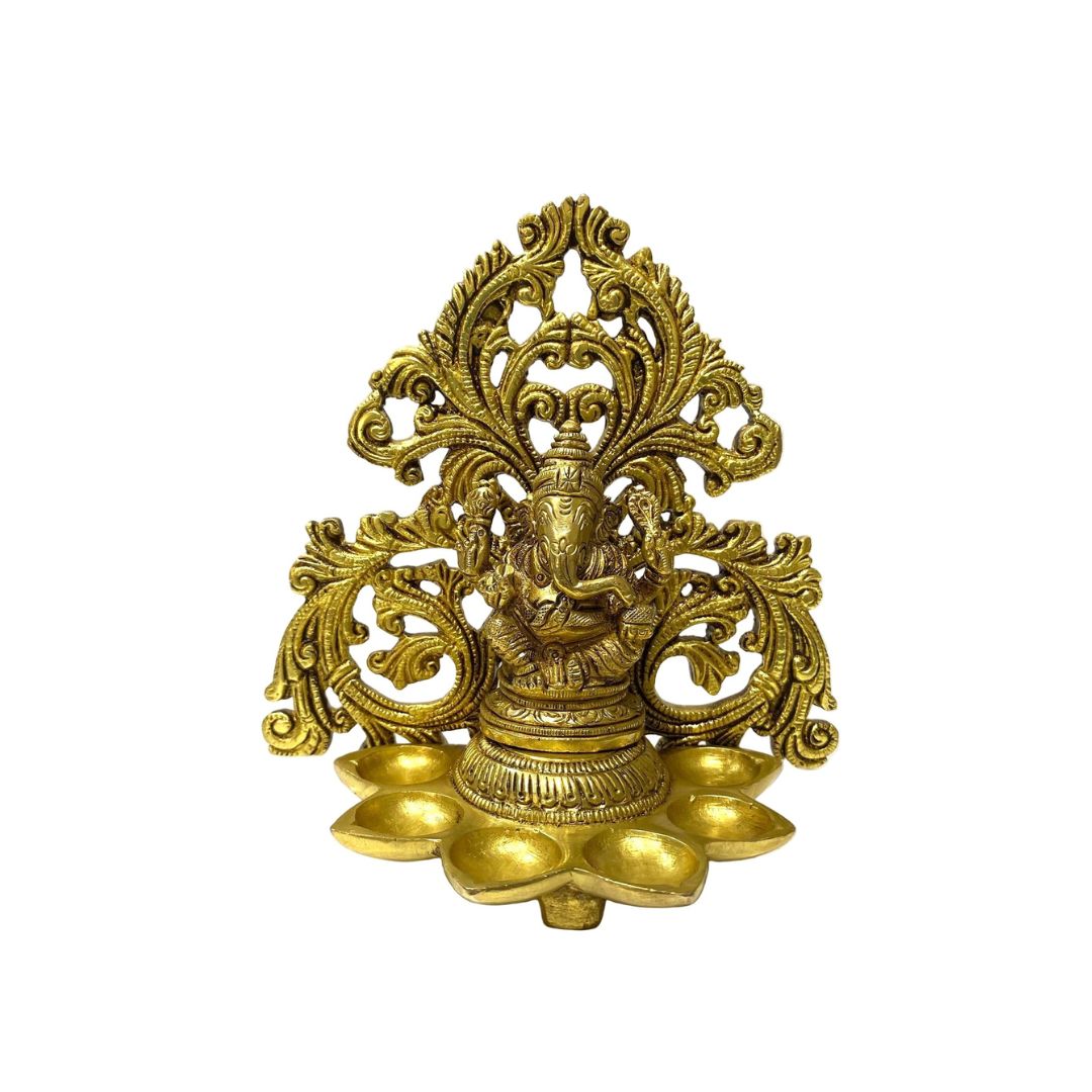 Divine Lord Ganesha Idol With Diya's In Brass Best Quality From Tamrapatra