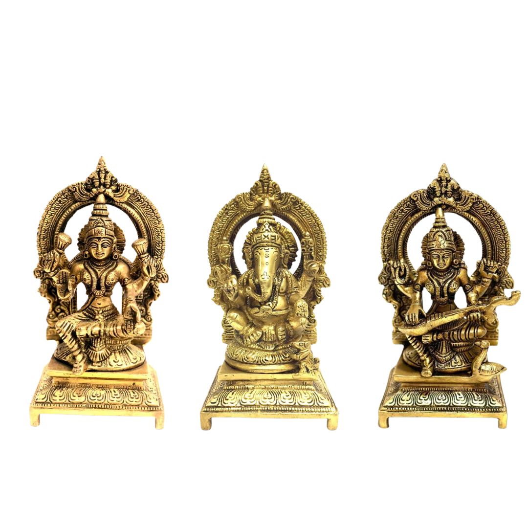 God Ganesh & Goddess Lakshmi Hindu Mythological Brass Statue By Tamrapatra