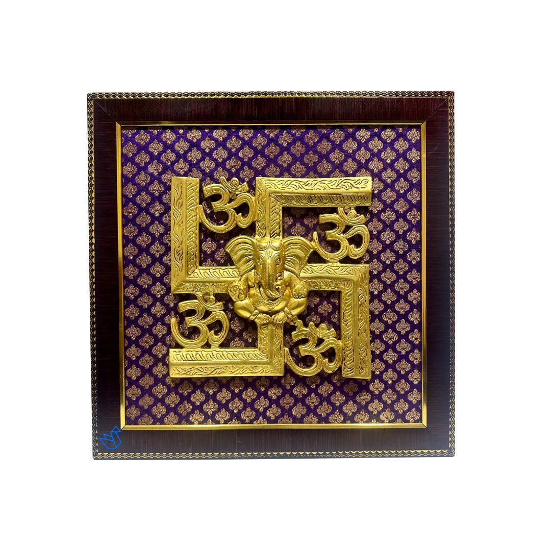 Swastika Ganesha Brass Frame Premium Luxury Collection Handmade By Tamrapatra