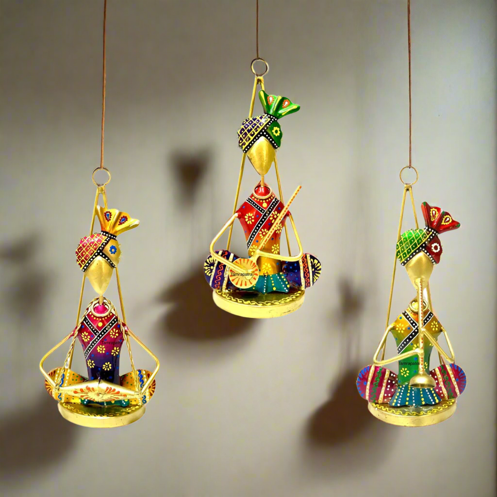 Hanging Musician Colorful Metal Crafts Playing Various Instruments By Tamrapatra