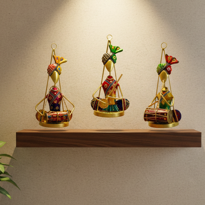 Hanging Musician Colorful Metal Crafts Playing Various Instruments By Tamrapatra - Tamrapatra