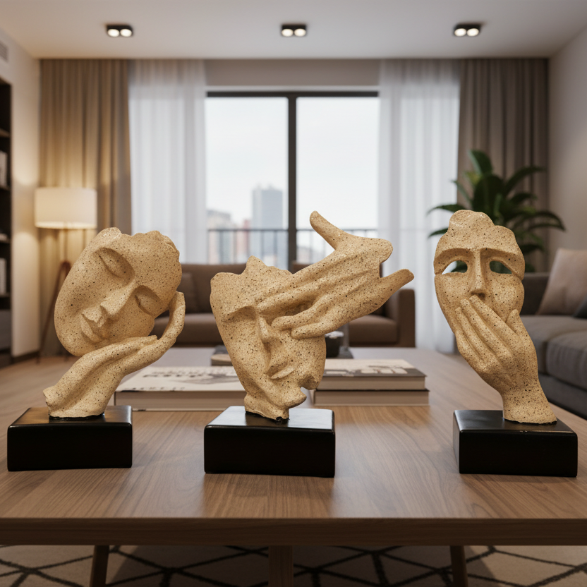 Resin Art Series Man Statue Face Sculpture Modern Art Set Of 3 By Tamrapatra - Tamrapatra