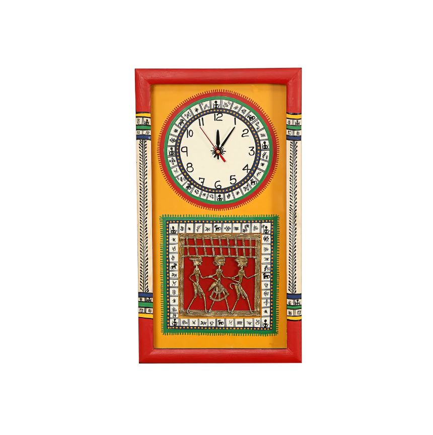 Premium Wall Clock In Sun Yellow Designed With Glass Handmade By Tamrapatra