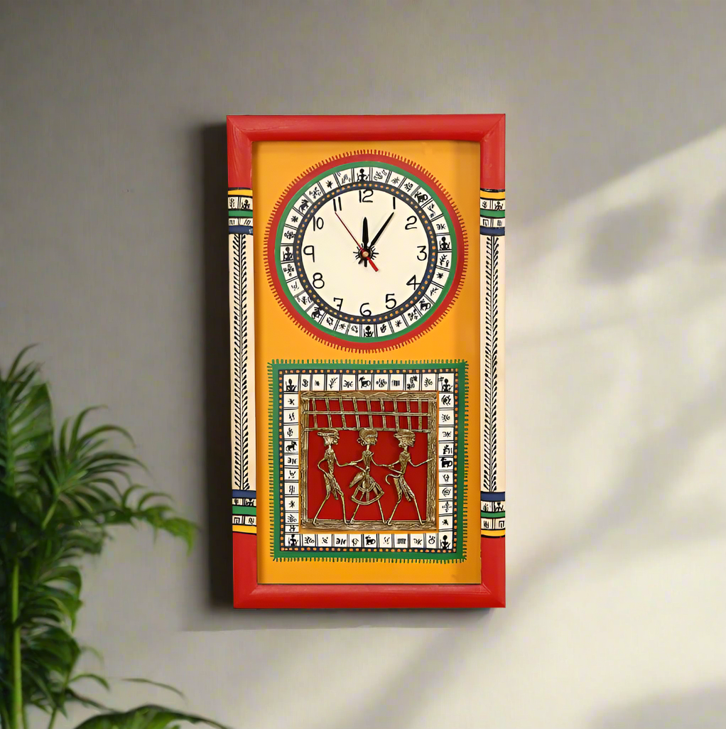 Premium Wall Clock In Sun Yellow Designed With Glass Handmade By Tamrapatra