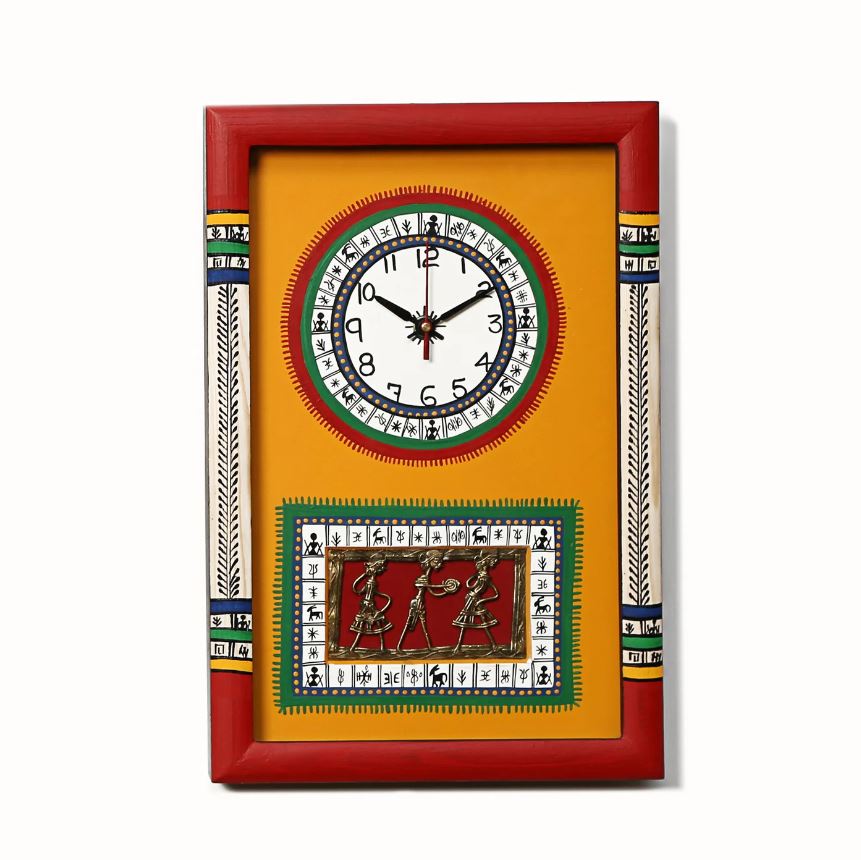 Colorful Hand Painted Wall Clocks Collection Warli & Dhokra Art Fusion By Tamrapatra