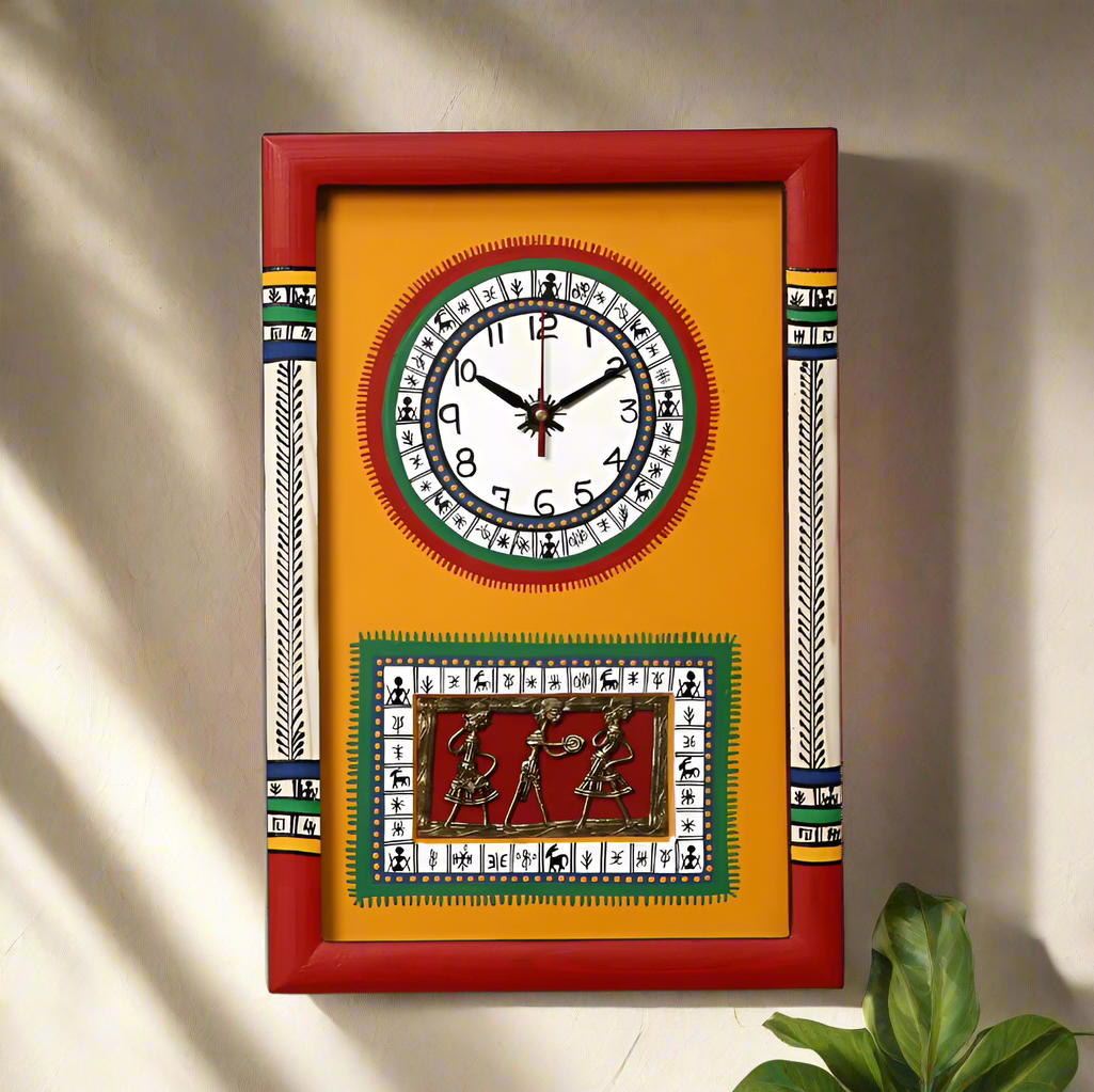 Colorful Hand Painted Wall Clocks Collection Warli & Dhokra Art Fusion By Tamrapatra