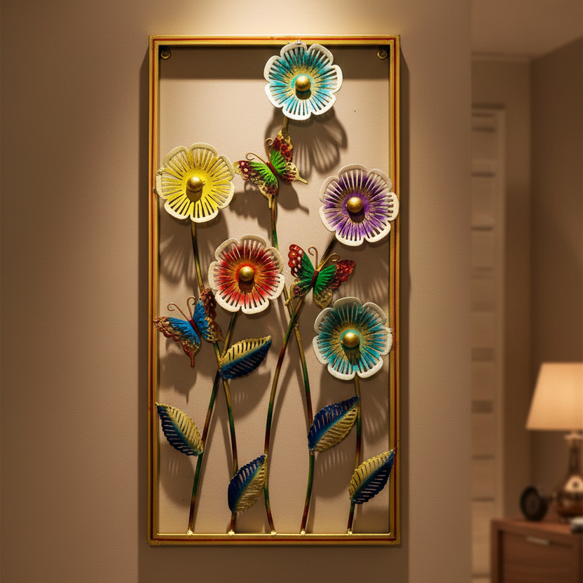 Flower Metal Hanging Frame Beautiful Shades Nature Inspired Art Tamrapatra
