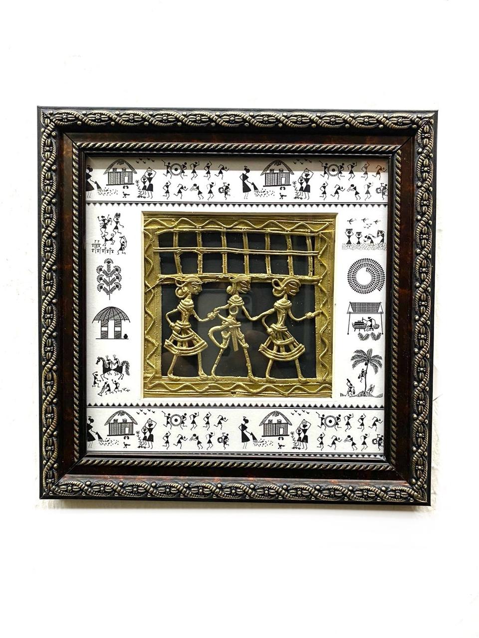 Modern Warli Art Fused Dhokra Figure Frame Hanging Antique Style By Tamrapatra