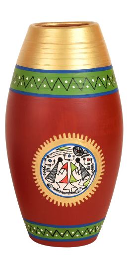 Warli Series Classy Signature Style Pots In Dashing Red Hand Painted By Tamrapatra