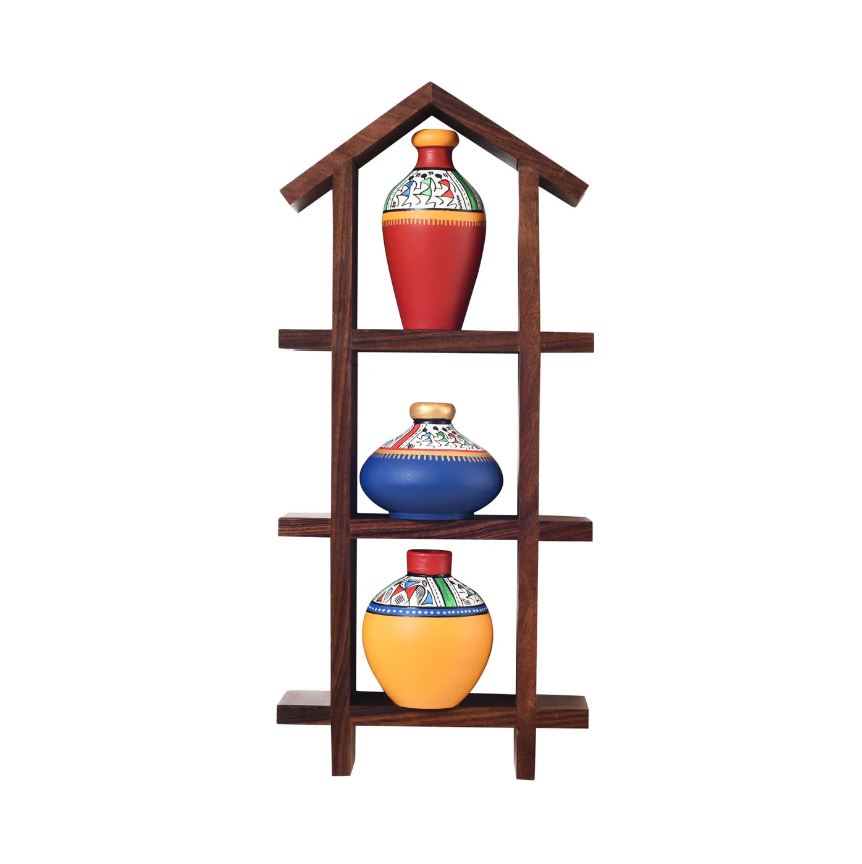 3 Warli Pots On Wooden Frames In Various Options Exclusively From Tamrapatra