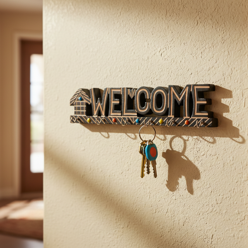 Welcome Key Holder Hanging Your Keys On Decor Artistic Wooden Craft Tamrapatra - Tamrapatra