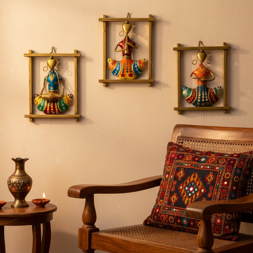 Metal Sitting Lady In Frame Hanging Wall Décor Unique Décor By Tamrapatra