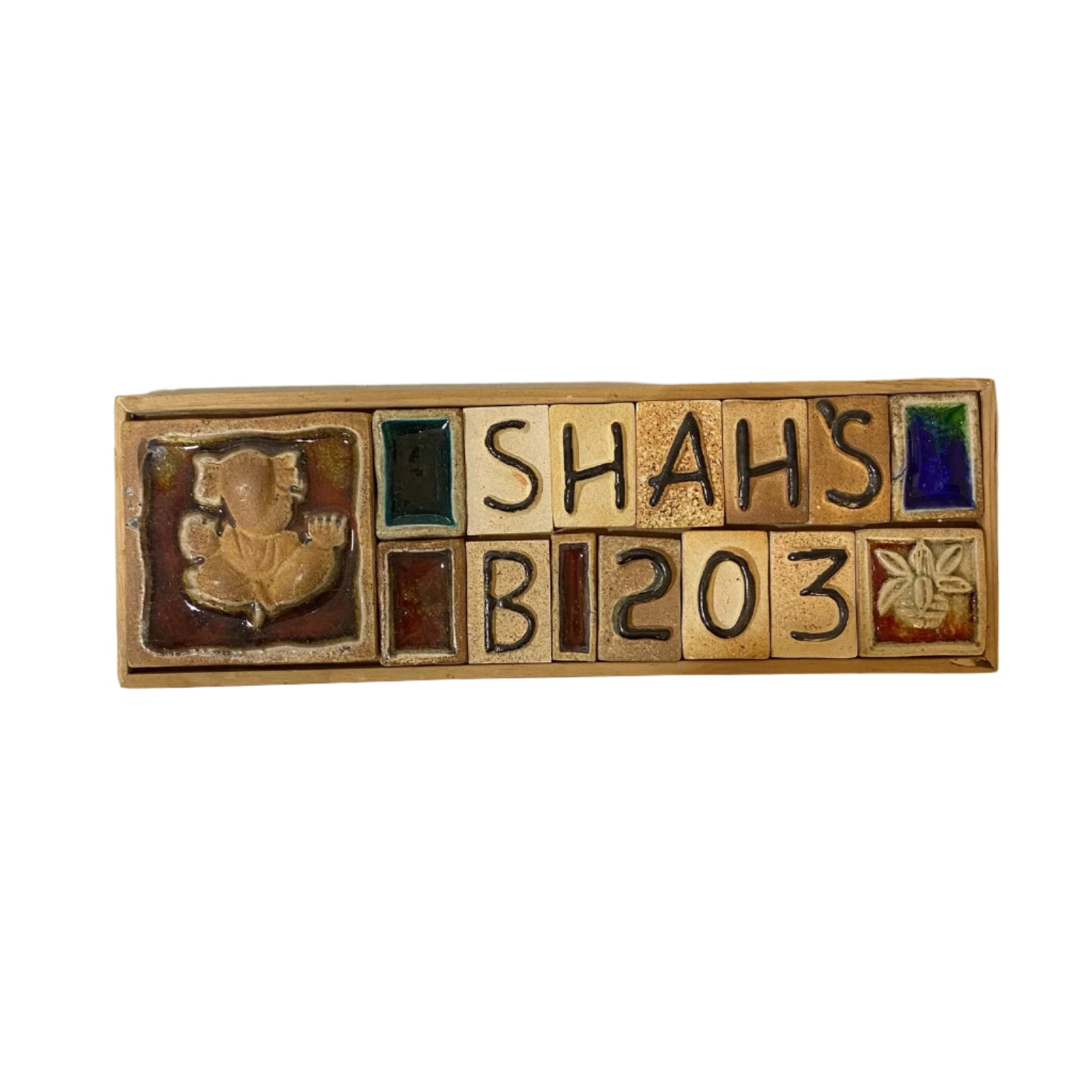 Ceramic Tiles Wooden Frame Name Plate Double Variety Designs by Tamrapatra