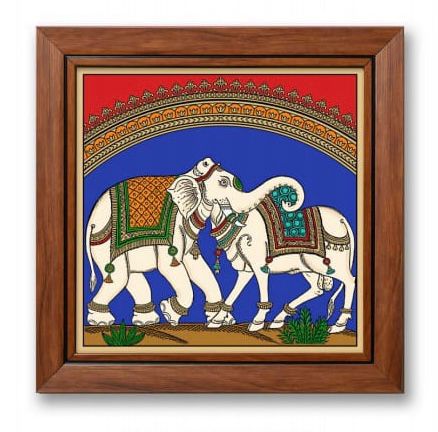 Paintings On Reverse Glass Tanjore Tales Elephant Cow Design On Wall Frame Tamrapatra